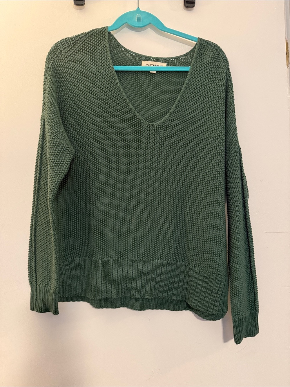 Lucky Brand Women's Forest Green V-Neck Knit Sweater